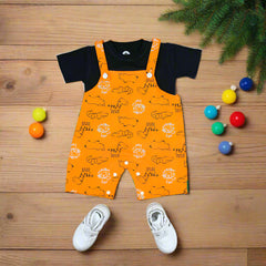 Baby Boy Dungaree Shorts Set – Forest Theme Print Overalls with Half Sleeve T-Shirt (3–24 Months)