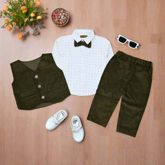 Baby & Toddler Olive Green Corduroy Outfit – 4-Piece Formal Set with Shirt, Vest & Pants (3M–4Y)