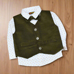 Baby & Toddler Olive Green Corduroy Outfit – 4-Piece Formal Set with Shirt, Vest & Pants (3M–4Y)