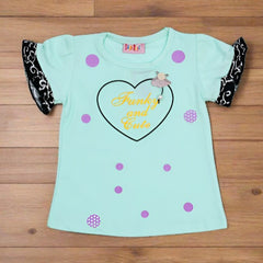 Funky and Cute Heart Frilled Sleeves Girls T-Shirt