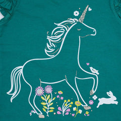 Unicorn Ruffled Sleeves Round Neck Girls T-Shirt