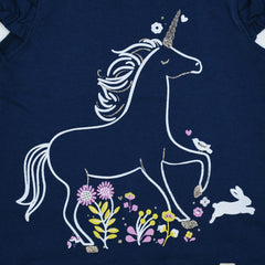 Unicorn Ruffled Sleeves Round Neck Girls T-Shirt
