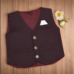 Stylish Boys' Burgundy Suit Set – Formal 3-Piece Outfit for Weddings & Events
