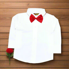 Gorgeous Grey Baby Boy Toddler Boy Formal Outfit – White Shirt, Grey Pants & Red Bowtie Suspenders (3-Piece Set)