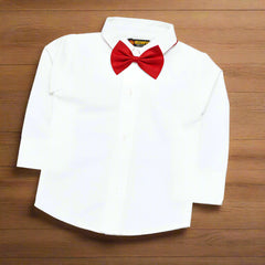Charming Baby Boy Formal Outfit – White Shirt, Black Pants & Red Bowtie Suspenders (3-Piece Set)