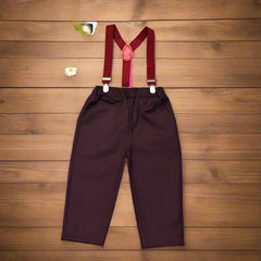 Beautiful Burgundy Baby Boy Toddler Boy Formal Outfit – White Shirt, Burgundy Pants & Bowtie Suspenders (3-Piece Set)