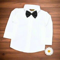 Dapper Baby Boy Formal Outfit – White Shirt, Black Pants & Bowtie Suspenders (3-Piece Set)