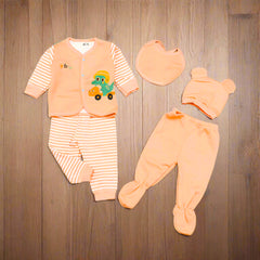 5-Piece Baby Clothing Set – Cartoon Car Print | Newborn Outfit with Hat, Bib, Top, and Pants