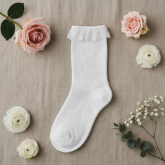 Girls' White Lace Trim Socks