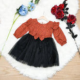Girls Warm Marina Tulle Frock with Black Net Flare – Autumn & Winter Floral Party Dress