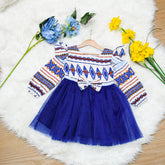 Girls Ethnic Marina Frock with Royal Blue Net Flare – Winter Party & Festive Wear