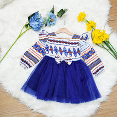 Girls Ethnic Marina Frock with Royal Blue Net Flare – Winter Party & Festive Wear