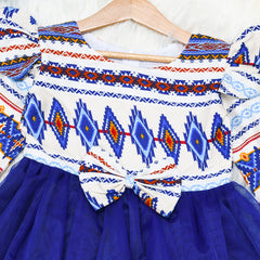 Girls Ethnic Marina Frock with Royal Blue Net Flare – Winter Party & Festive Wear