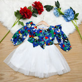 Elegant Floral Full Sleeve Tulle Dress for Girls – Party, Birthday & Special Occasion Outfit