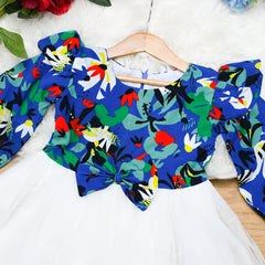 Elegant Floral Full Sleeve Tulle Dress for Girls – Party, Birthday & Special Occasion Outfit