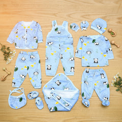 12-Piece Newborn Baby Fleece Clothing Set – Blue Panda Print
