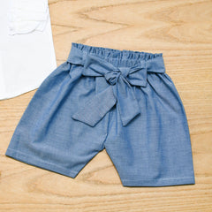 Girls Ruffle Sleeve Button Top & Blue Denim Tie-Waist Shorts Set (3 Months to 4 Years)