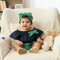 Children's navy top and green shorts set