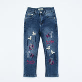 Butterfly Embellished Girls Jeans Pants