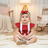 Children's red and white outfit with suspenders