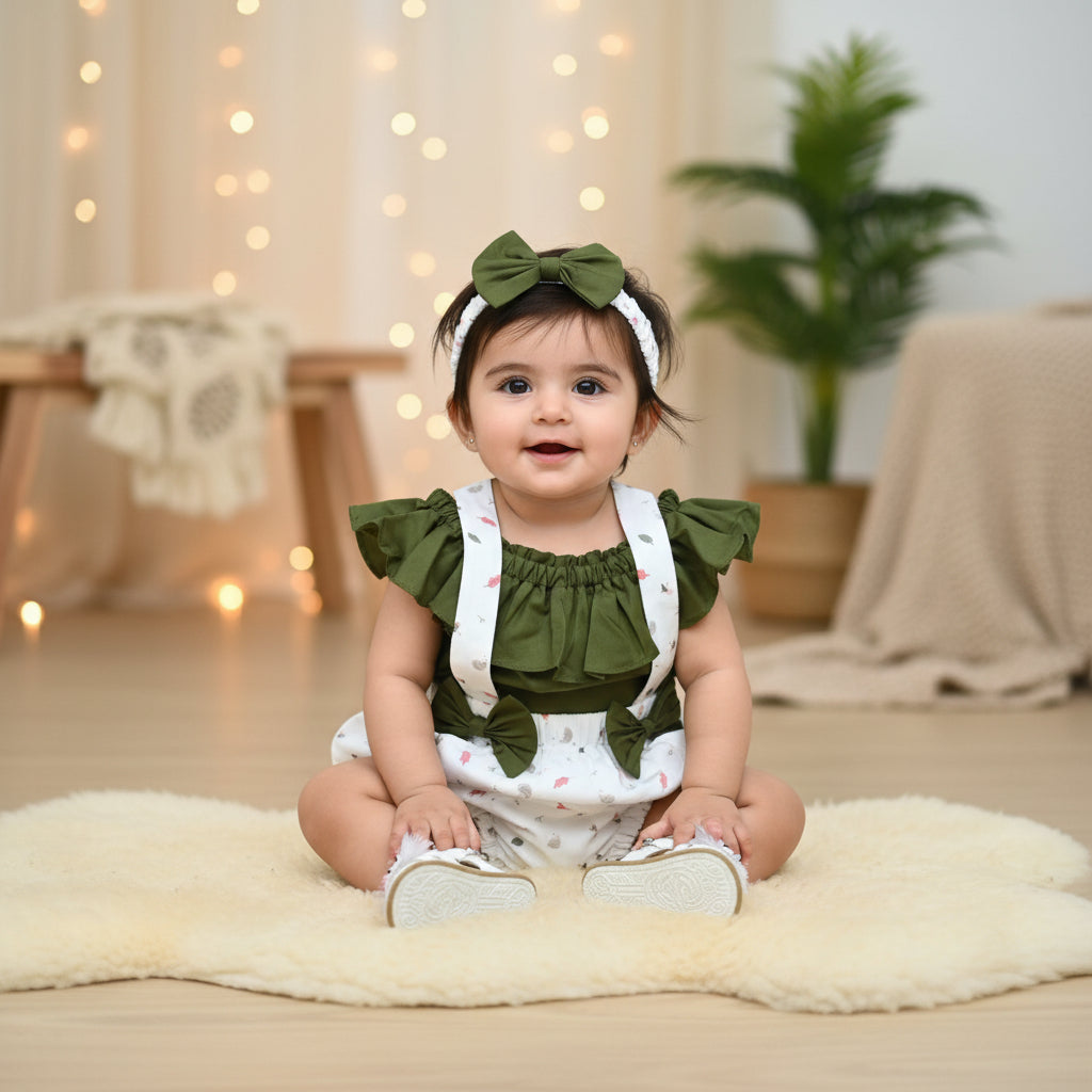Children's outfit with green top and white skirt