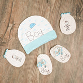 New Born Baby Boy Cap Botties and Mitten Set