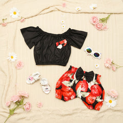 Apple Bloom Off-Shoulder Top & Shorts Set for Girls
