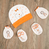 New Born Baby Girl Cap Botties and Mitten Set