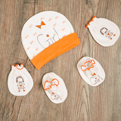 New Born Baby Girl Cap Botties and Mitten Set