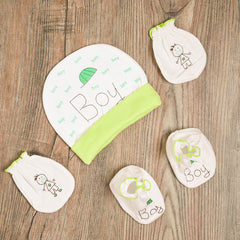New Born Baby Boy Cap Botties and Mitten Set
