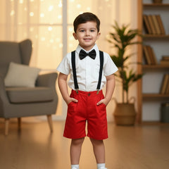 Baby Boy Toddler Boy Boys Shirt & Suspender Contrast Shorts Set with Bow Tie Festive Summer Outfit