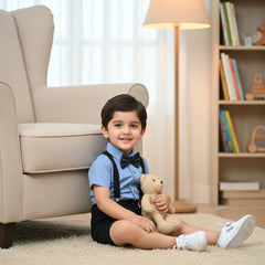Baby Boy Toddler Boy Grey Grace Shirt & Suspender Contrast Shorts Set with Bow Tie Festive Summer Outfit