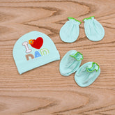 New Born Baby I love Dad Cap Botties and Mitten Set