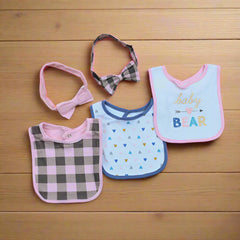 Hudson Baby Bear 5-Pieces Bib & Headband Set