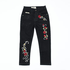 Girls Floral Embroidered Jeans Pants