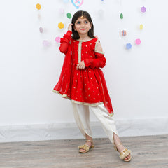 Cold Shoulder Frock, Tulip Shalwar & Dupata Dress