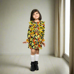 Multi Color Yellow Front Ruffle Frilled Sleeves Top