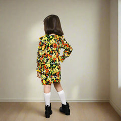 Multi Color Yellow Front Ruffle Frilled Sleeves Top