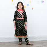 Multipanel Girls Angrakha Style Frock, Pajama & Dupata Dress