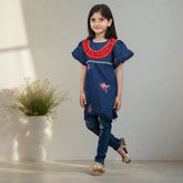 Floral Embroidered Denim Girls Top/Kurti