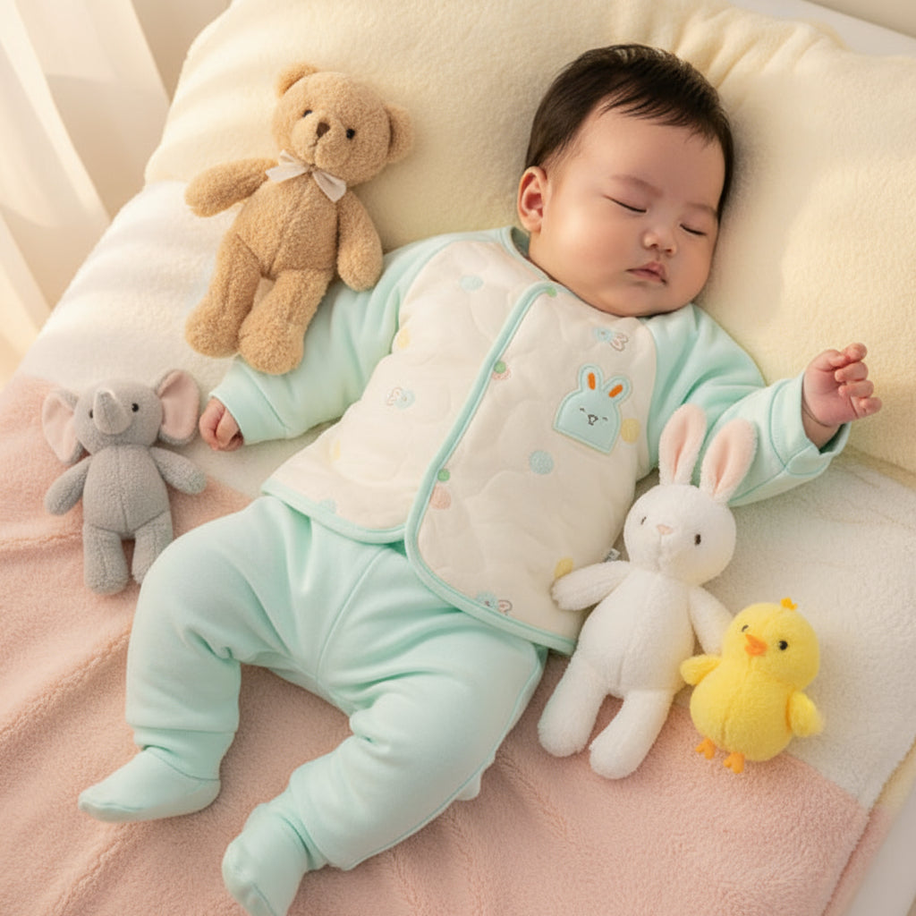 A two-piece quilted dress set for infants