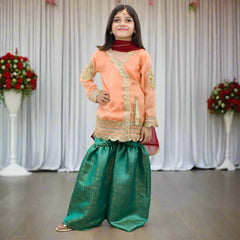 Girls Angrakha Style Top, Gharara & Dupata Dress