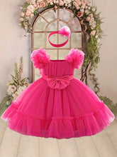 Girls’ Frilled Top Mesh Pageant Dress – Knee Length with Multi Frills & Elegant Front Bow