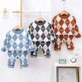 Cozy Bear Knit Baby Boy Baby Girl Outfit Set – Argyle Pattern Sweater & Pants