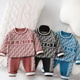 Luxury Designer-Inspired Baby Knitwear Set – 2-Piece Fuzzy Sweater & Pants