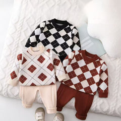 Baby Boy Toddler Boy Argyle Knit Sweater & Pants Set – Cozy Autumn/Winter Outfit