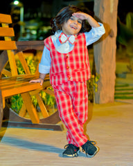 3 Piece Check Shirt Pants Waistcoat Party Wedding Dress