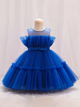 Girls’ Sleeveless Mesh Pageant Dress – Knee Length with Multi Frills & Elegant Front Bow