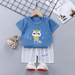 Baby Boy Toddler Boy Curious Raccoon Character Shirt & Shorts Set – Stylish Summer Outfit for Boys