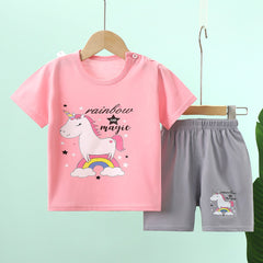 Baby Girl Toddler Girl Rainbow Magic Unicorn Character Shirt & Shorts Set – Stylish Summer Outfit for Girls